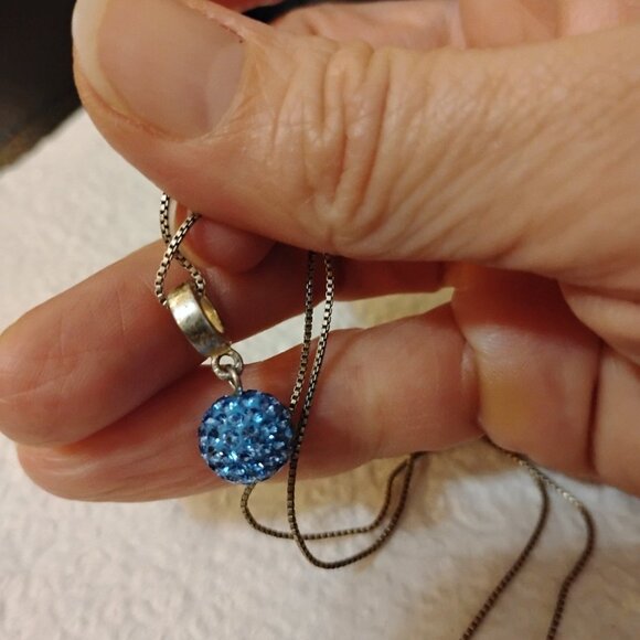 Elegant Blue Sparkly Pendant Sterling Silver 925 Italy Chain Necklace 8.5' /half - Picture 5 of 9